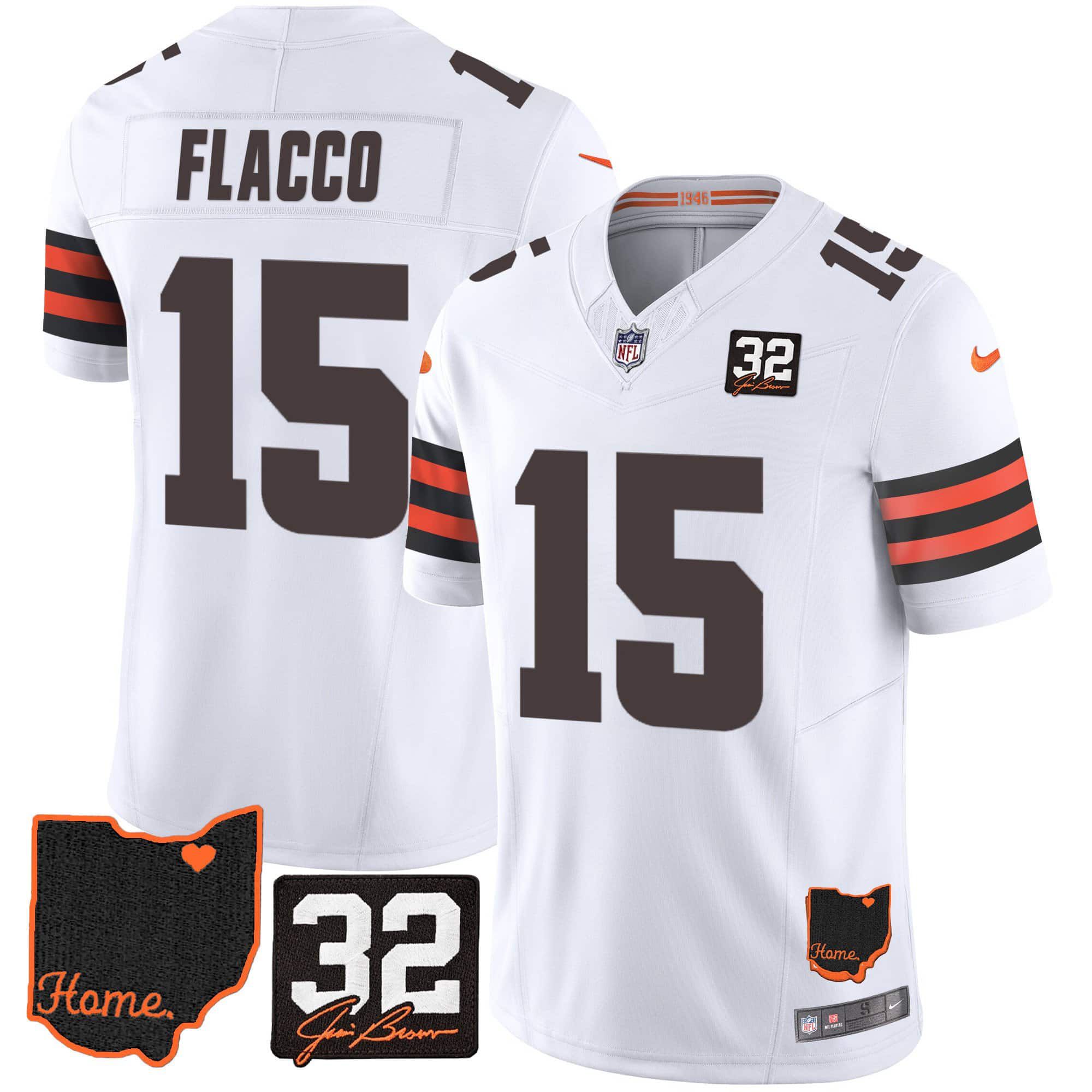Men Cleveland Browns #15 Flacco White Memorial Home Patch 2024 Nike NFL Jersey->indianapolis colts->NFL Jersey